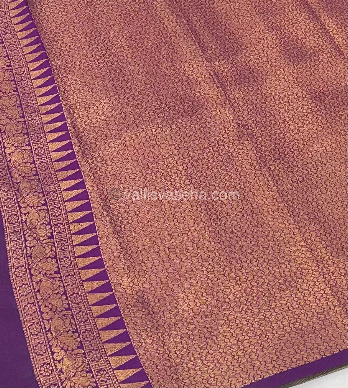 Kanchi Semi Silk - Creamish Grey with Purple - Mayil & Chakkaram design - VVKSS001