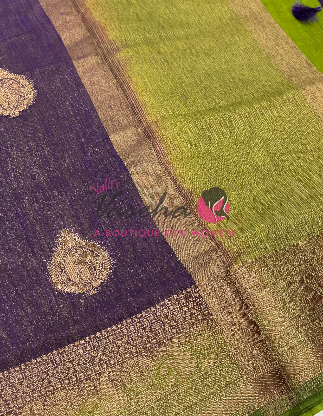 Bamboo Silk Saree- Purple with Green Shade - VVBSS013