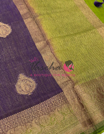 Bamboo Silk Saree- Purple with Green Shade - VVBSS013