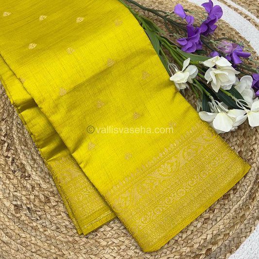 Semi Tussar Silk Saree - Lemon Yellow Shade - VVSTS008