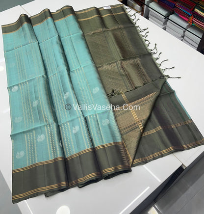 Pure Soft Silk Saree - Pastel Blue & Olive Green - VVPSS062
