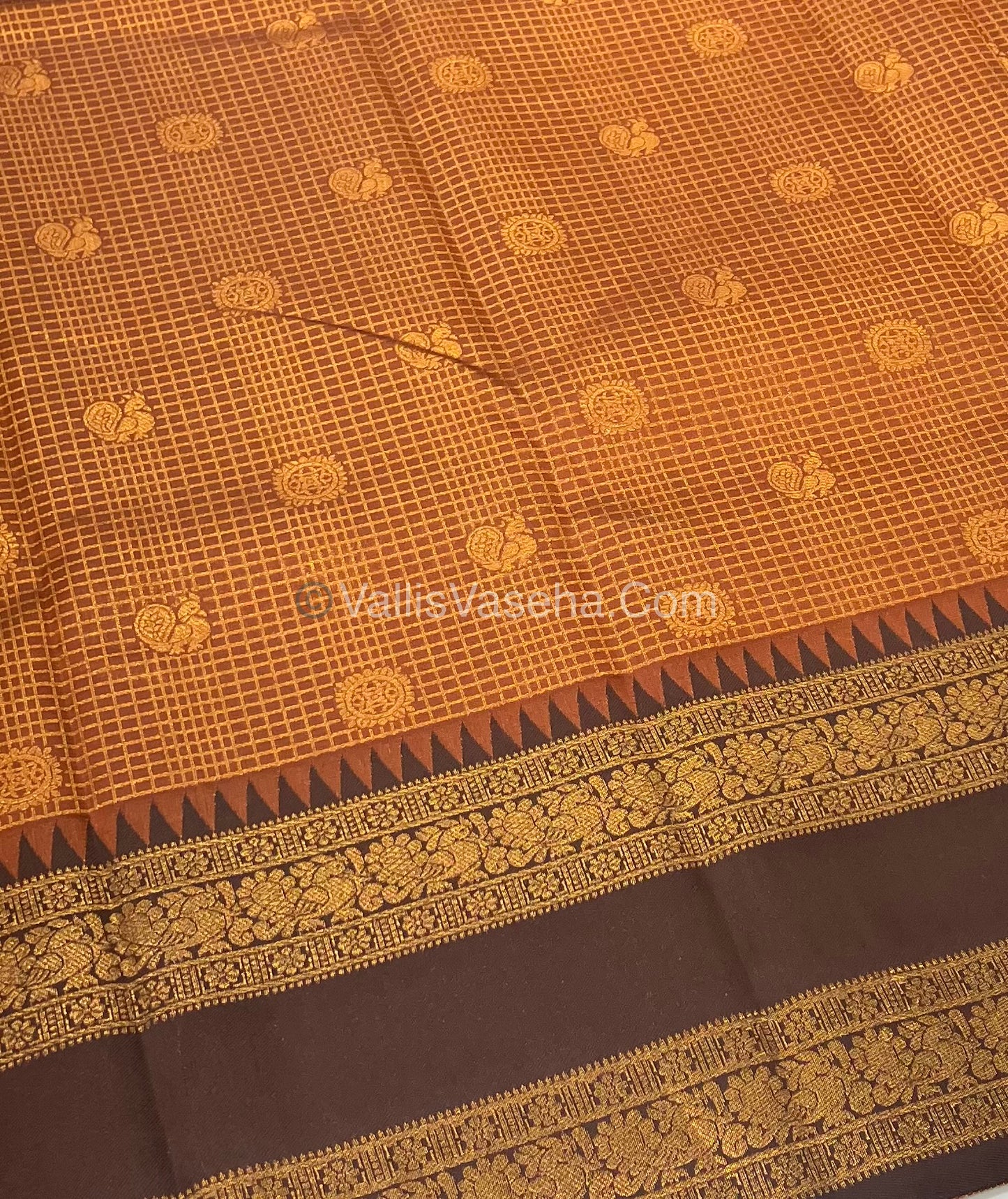 Kanchi Semi Silk - Mayil & Chakkaram design - Rust Orange with Brown - VVKSS001