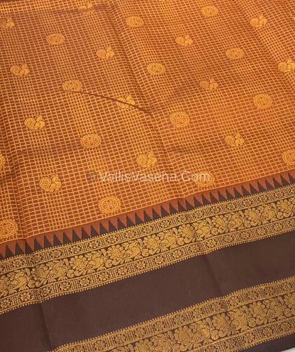 Kanchi Semi Silk - Mayil & Chakkaram design - Rust Orange with Brown - VVKSS001