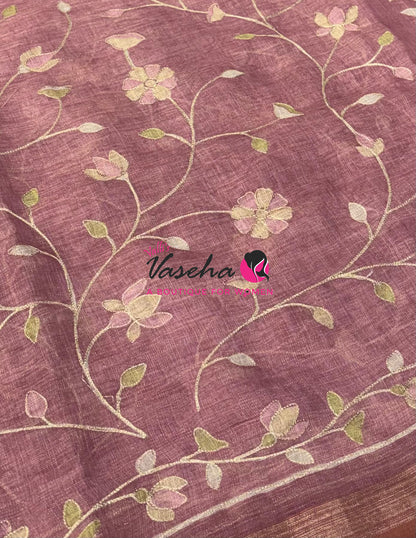 Linen Tissue Saree - Onion Pink Shade - VVLTS003