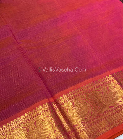Pure Silk Cotton Saree - Vairavoosi checks - Mayil & Chakkaram - Maroon With Peach - VVMCV001