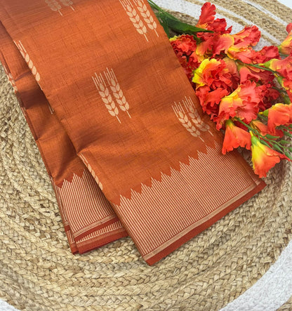 Semi Tussar Silk Saree | Rust Orange Shade |VVSTS051