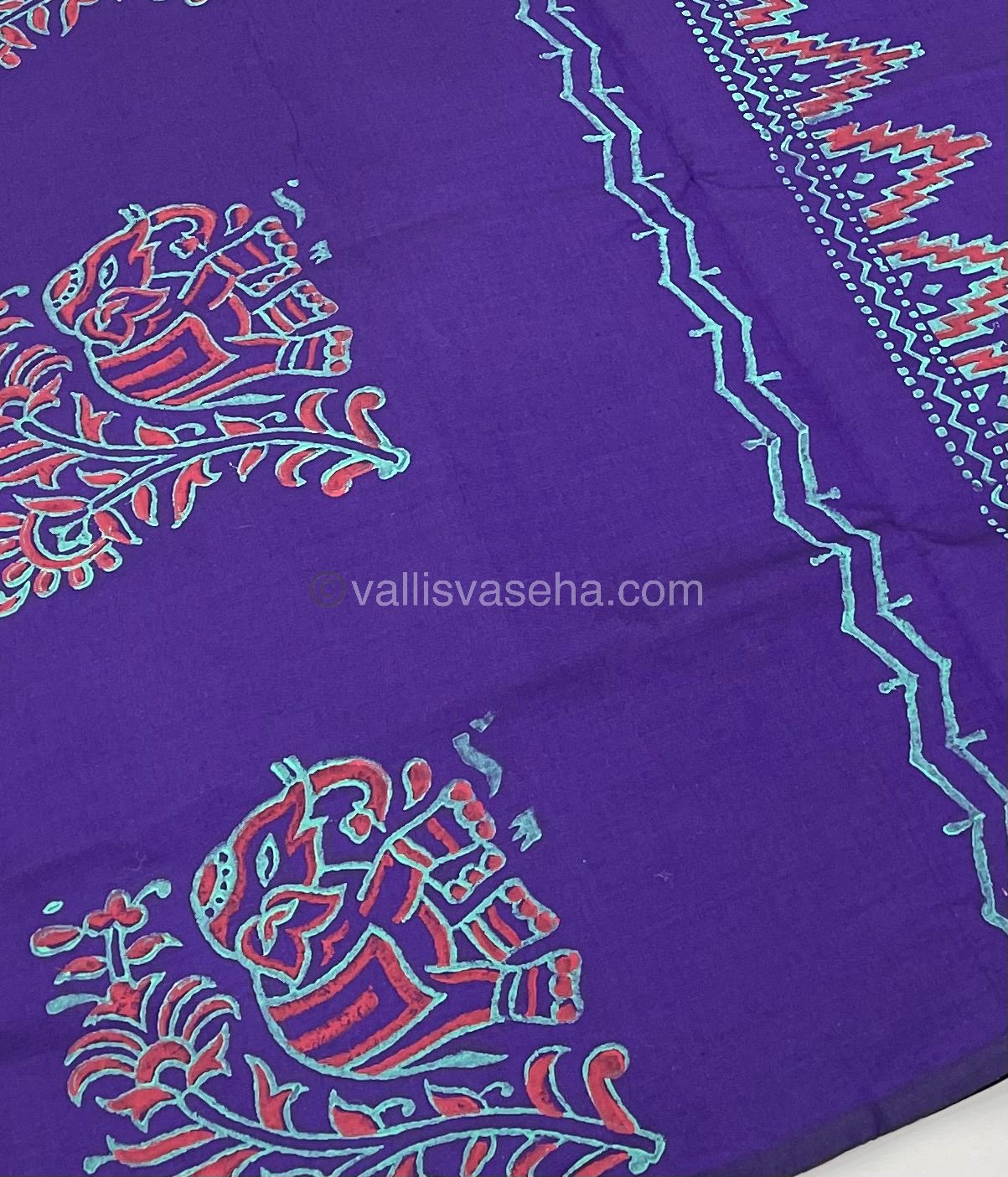 Poly Silk Mixed Printed Cotton - Purple With Sea Green - VVPCP002