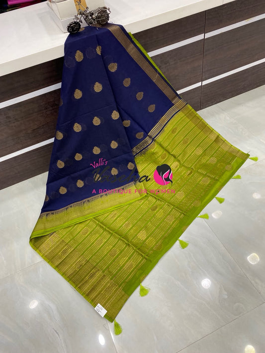 Semi Jute Silk Saree - Blue With Green Shade- VVSJS002