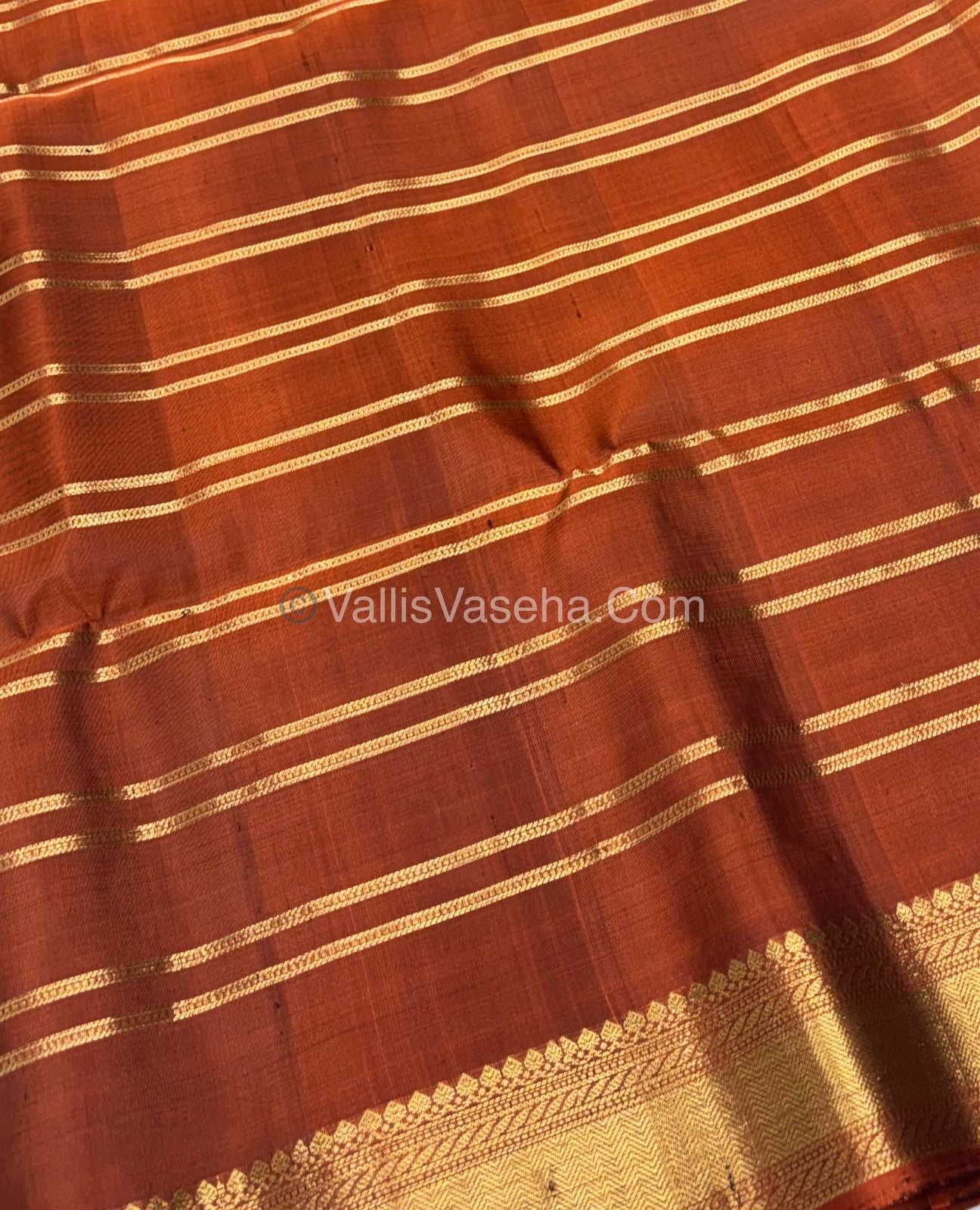 Pure Soft Silk Saree - Kanchi Border - Brown & Rust Orange Combo - VVPSS057