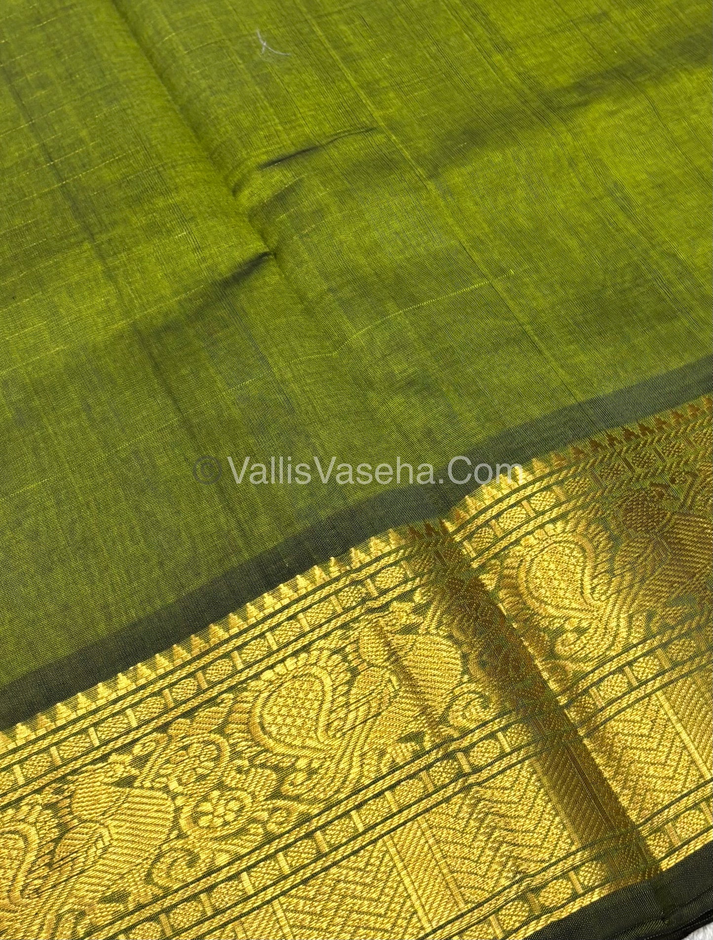 Pure Korvai Silk Cotton - Checks Pattern - Green Shade  - VVKSC033