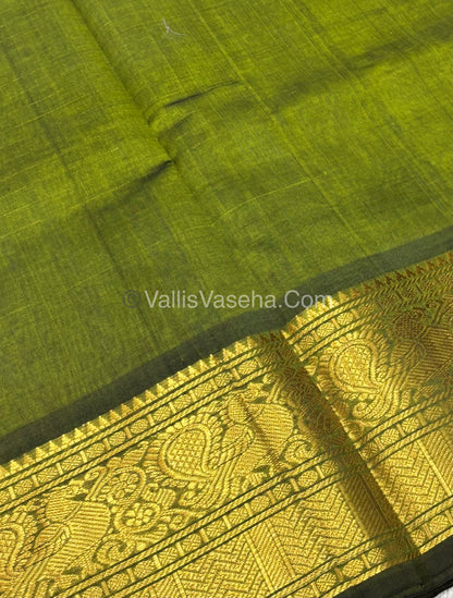 Pure Korvai Silk Cotton - Checks Pattern - Green Shade  - VVKSC033