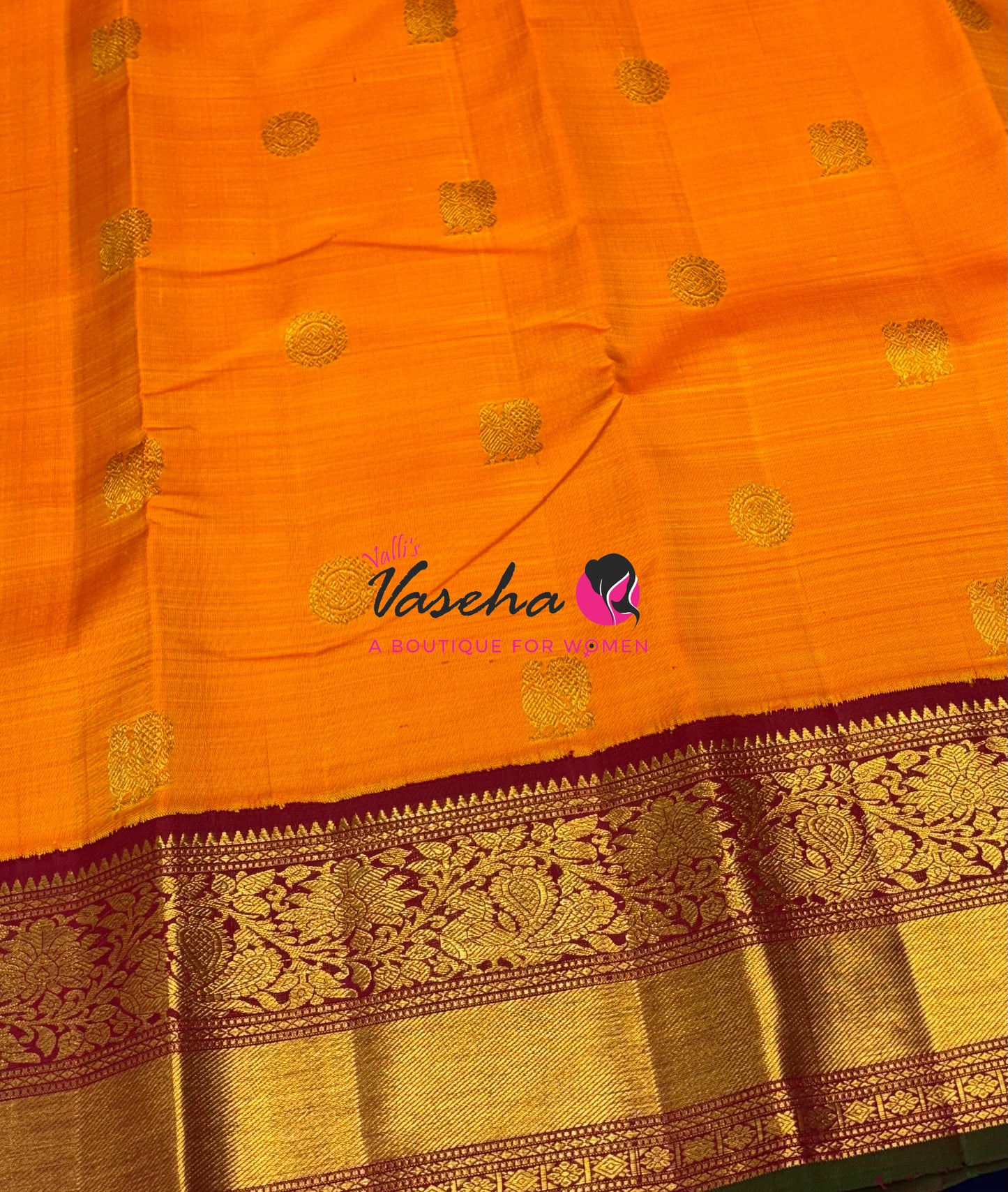 Pure Vintage Korvai Kanchipuram Silk Saree - Mango Yellow With Maroon - VVPS062