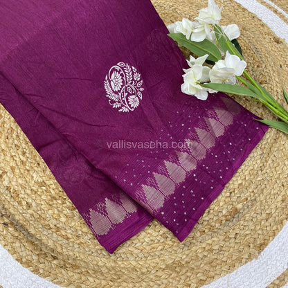 Casual Wear Sarees - Semi Binny / Semi Dola Silk - Purplish Wine Color - VVSDS004