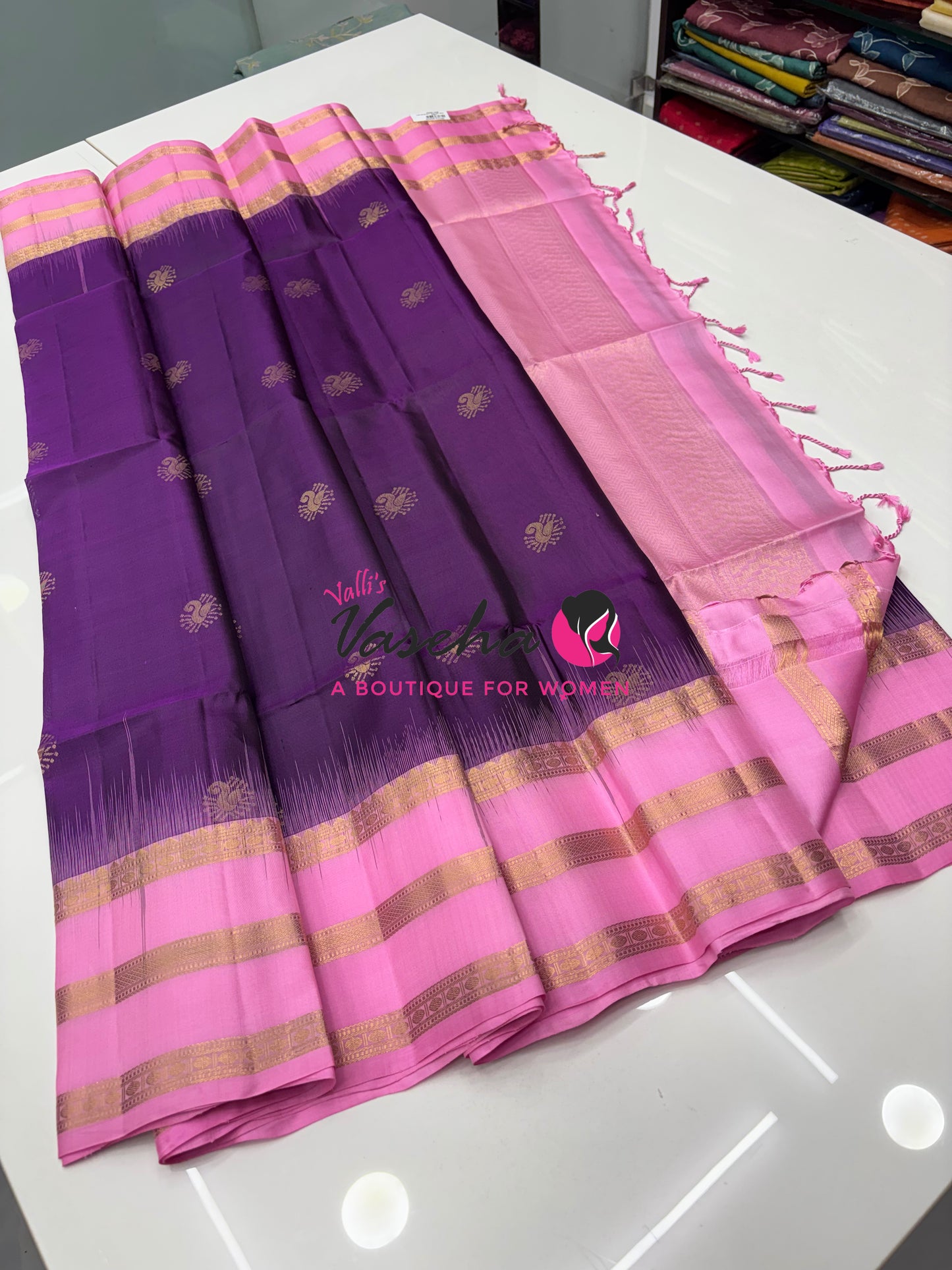 Pure Soft Silk Saree - Purple & Baby Pink - VVPSS087