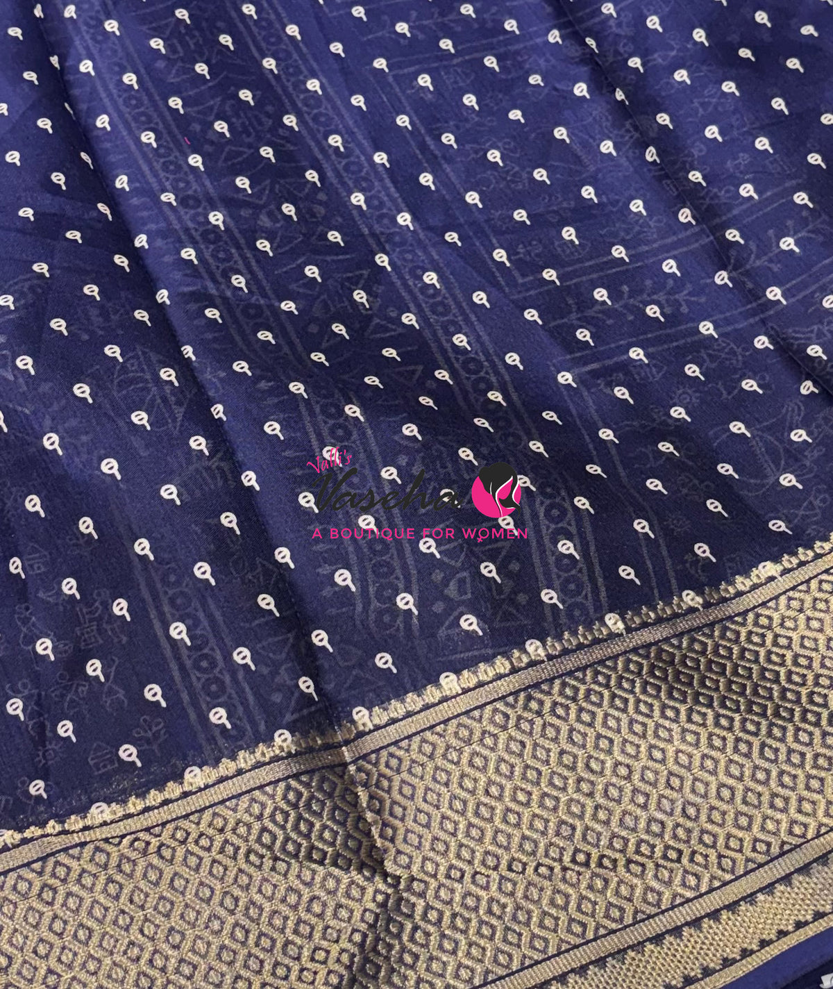 Semi Binny Silk - Varli Design - Navy Blue Shade - VVSBS010