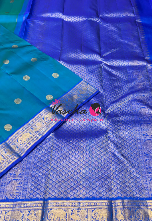 Pure Kanchipuram Silk Saree - Blue & Blue Combo - VVPS025