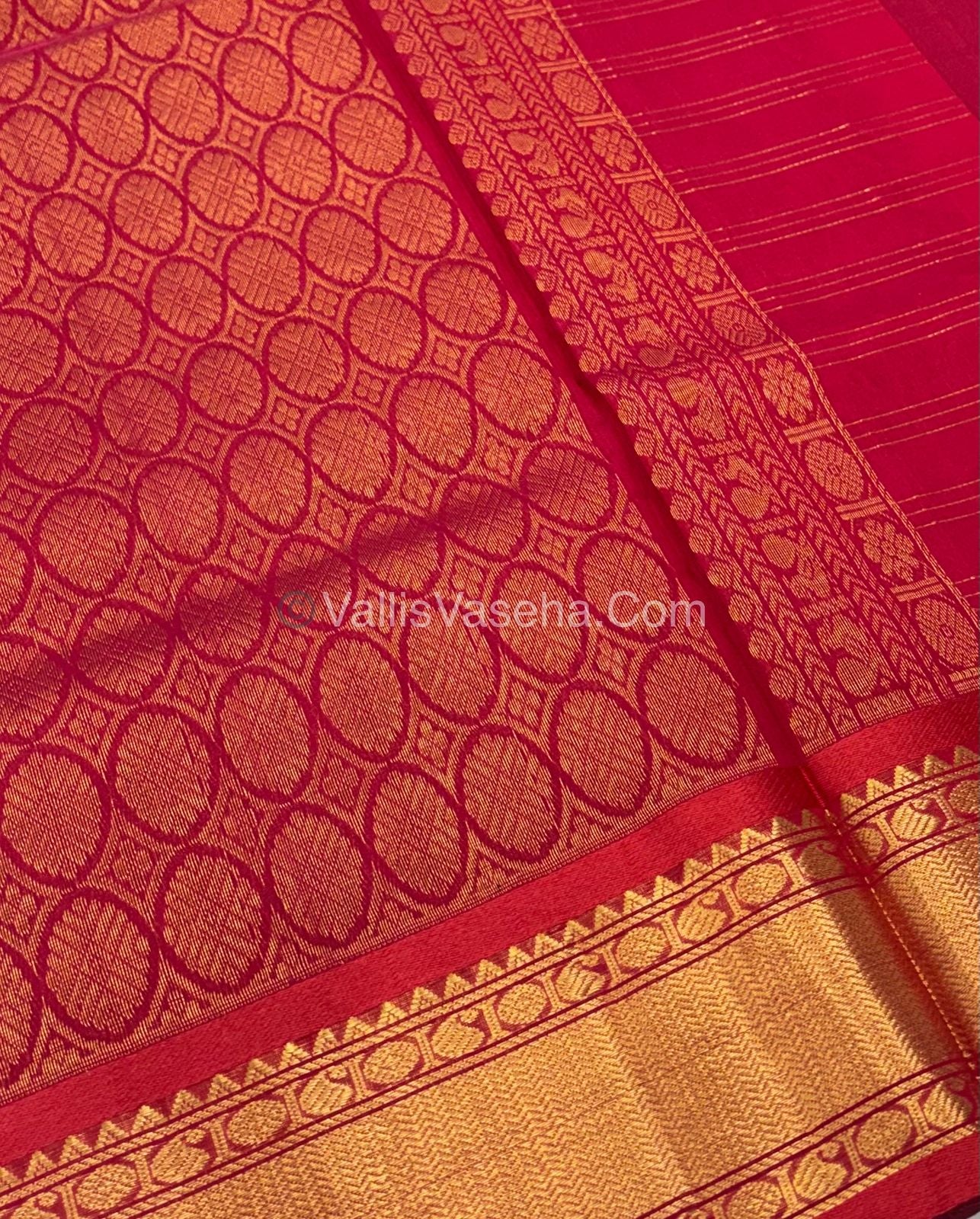 Pure Korvai Silk Cotton - Checks Pattern - Green with Red  Shade  - VVKSC035