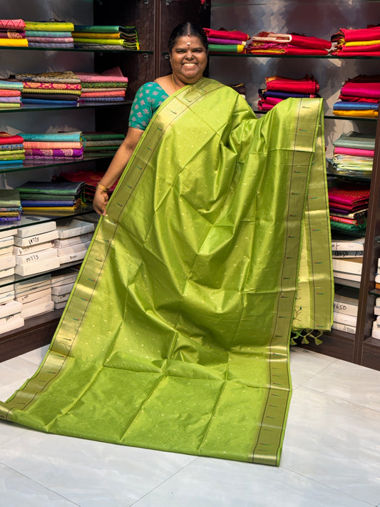 Semi Raw Silk - Paithani Design Weaving - Green Shade - VVRS005