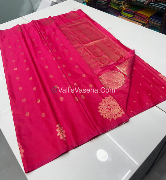 Semi Soft Silk - Peacock Butta Border - Pink Shade -VVSSS011