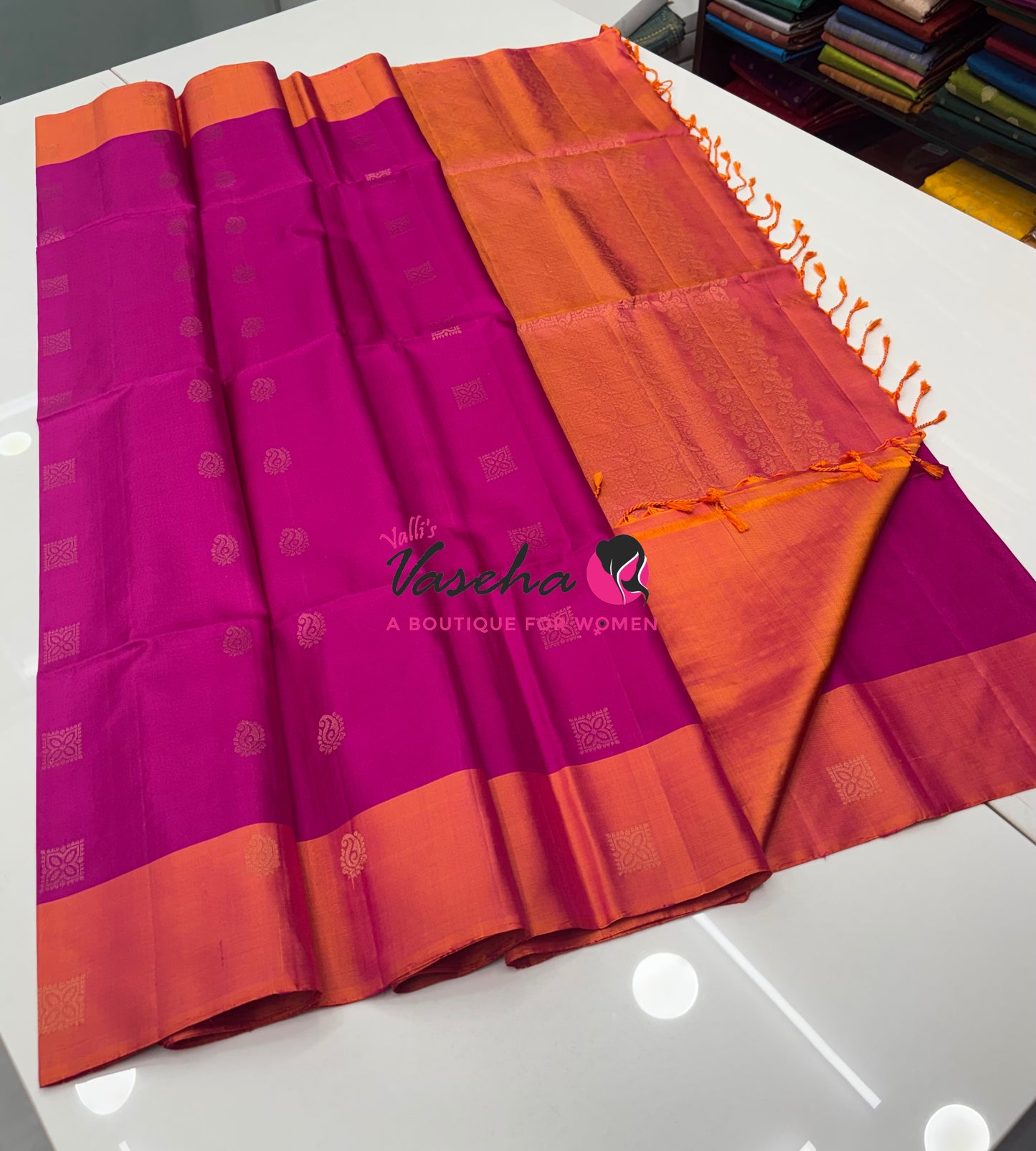 Pure Soft Silk Saree - Pink & Peachish Orange - VVPSS091