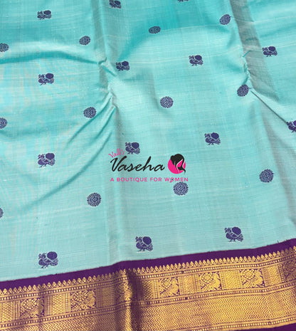 Pure Vintage Korvai Kanchipuram Silk Saree - Light Blue & Purple Combo - VVPS072