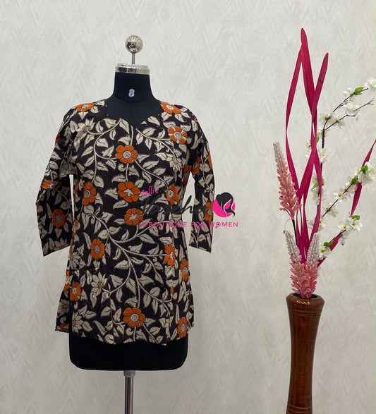 Ready Made - Short Top -  Pure Cotton Kalamkari  - VVRST004