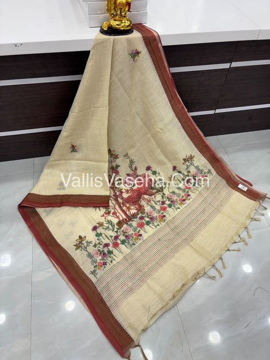 French Knot - Tissue Saree - Cream With maroon Shade - VVLFN005