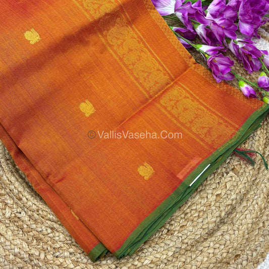 Pure Silk Cotton Saree - Orange With Green  Shade - VVPSC002