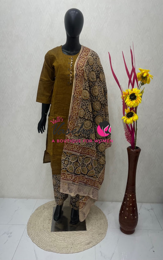 Readymade 3pc Set - Kalamkari Cotton Set - VVRMS019