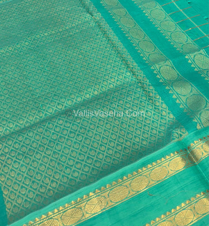 Pure Korvai Silk Cotton Saree - Red With Blue - VVKSC020