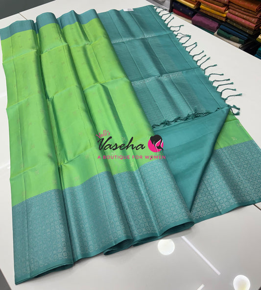 Pure Soft Silk Saree - Light Green & Blue - VVPSS126
