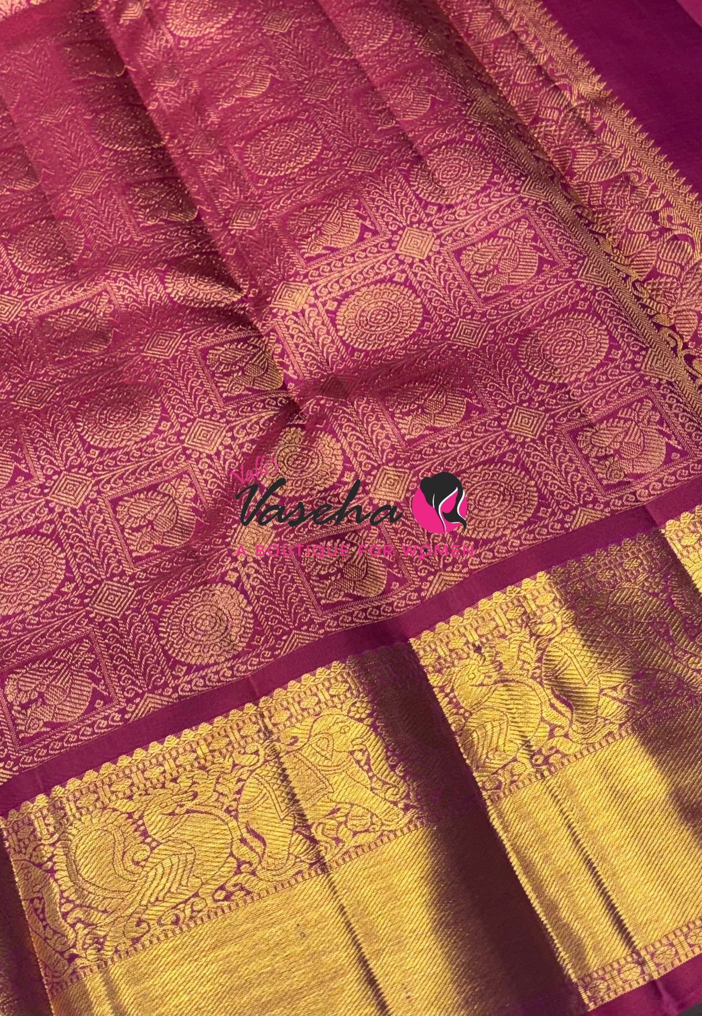 Pure Kanchipuram Silk Saree - Dual Tone Gold & Pink Combo - VVPS025