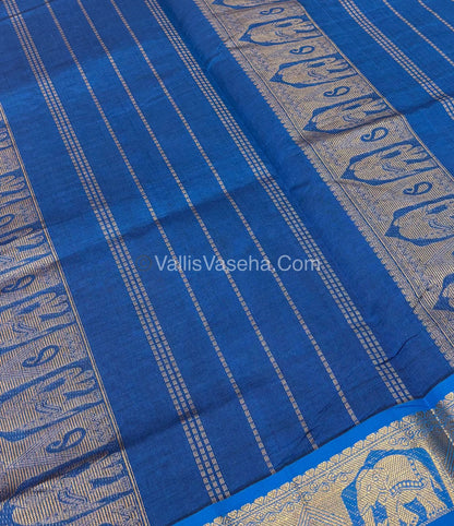 Semi Silk Cotton Saree - Green With Blue Shade - VVSSC006