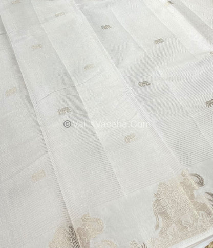 Semi Tussar Silk - Vairavoosi & Elephant Design -  Cream shade-VVSTS019