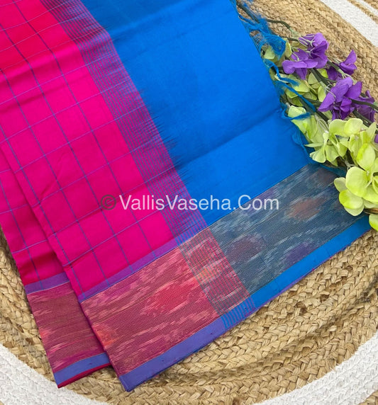 Semi Silk Cotton Saree - Pink& Blue  - VVSSC001