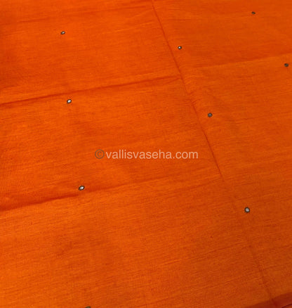 South Mixed Cotton - Mirror Work Embroidery - Orange With Brown - VVPCM002
