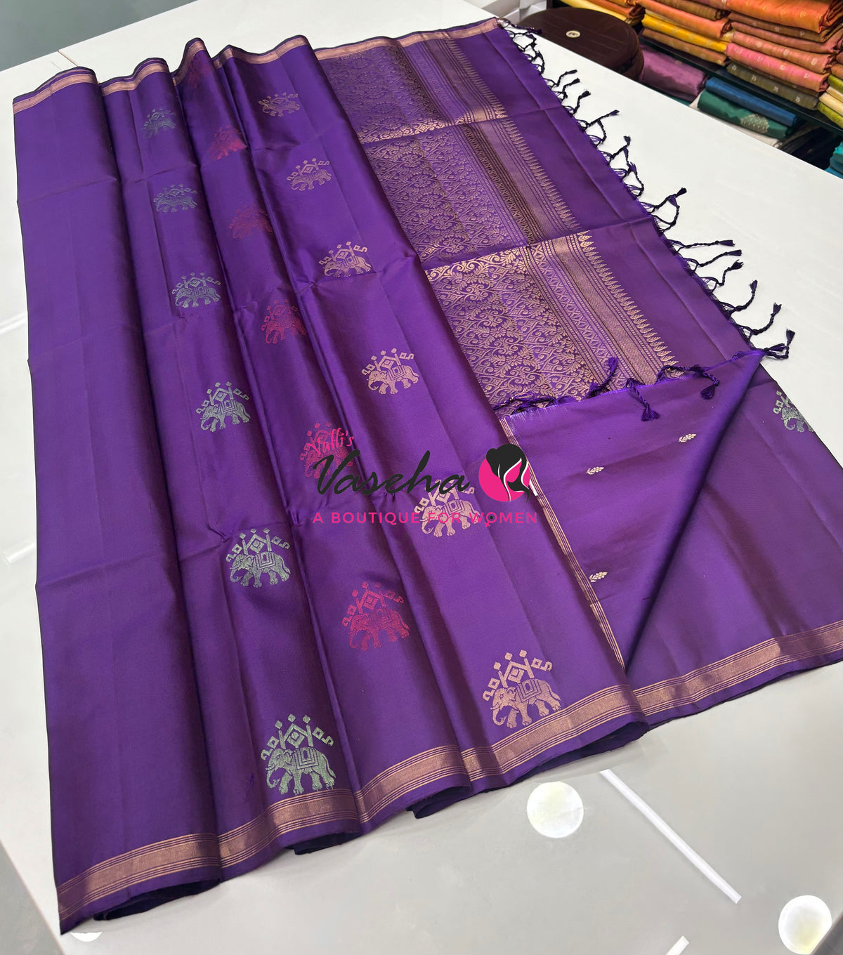 Pure Soft Silk Saree  - Treble Zari Weaving Butta - Purple Shade - VVPSS125