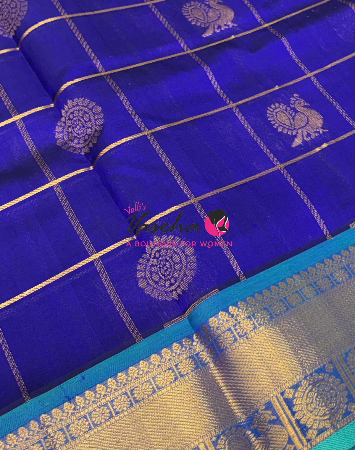 Pure Silk Cotton Saree - Mayil & Chakkaram Design - Blue  With Blue  Shade - VVMC001