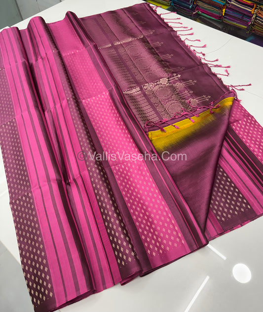 Pure Soft Silk Saree - Border Less  - Pink & Wine Shade - VVPSS068