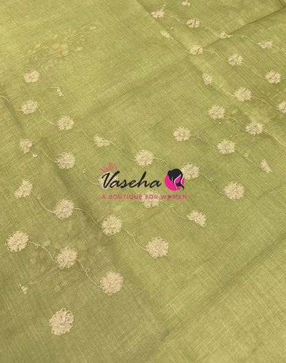 Linen Tissue Saree - Green Shade - VVLTS002
