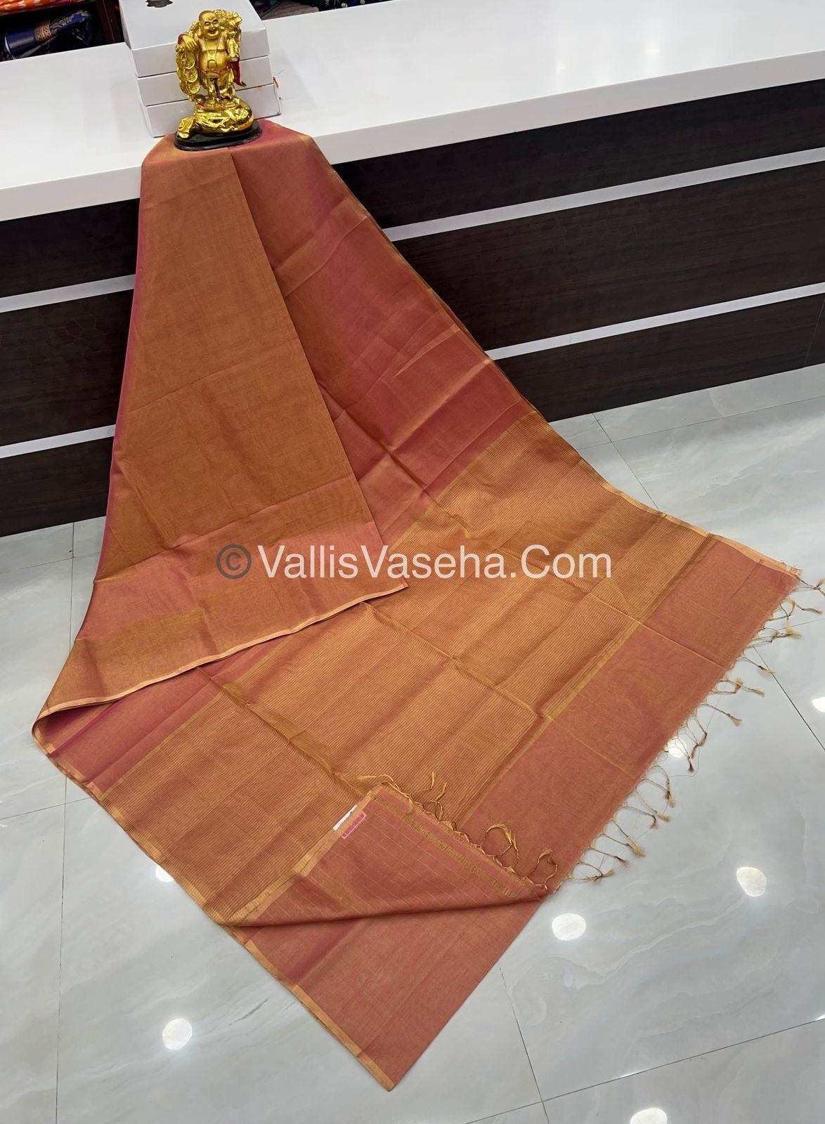 Pure Maheshwari Tissue Silk - Triple Tone Rust Pink & Gold Shade - VVMTS001