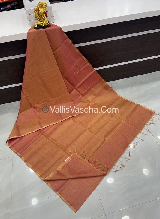Pure Maheshwari Tissue Silk - Triple Tone Rust Pink & Gold Shade - VVMTS001