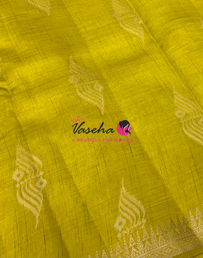 Semi Tussar Silk Saree | Lemon Green Shade |VVSTS072