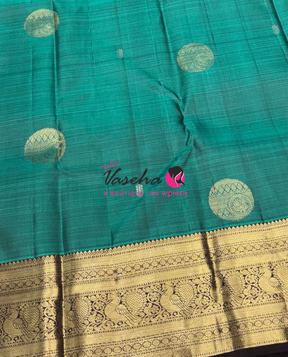 Pure Kanchipuram Silk Saree - Ramar Green With Brown - VVPS094