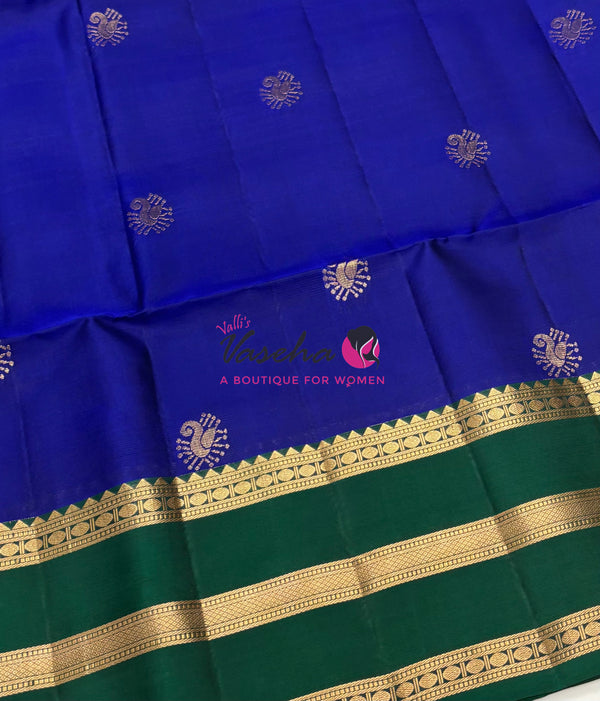 Half Mixed  Soft Silk Saree - Blue & Green - VVPSS077