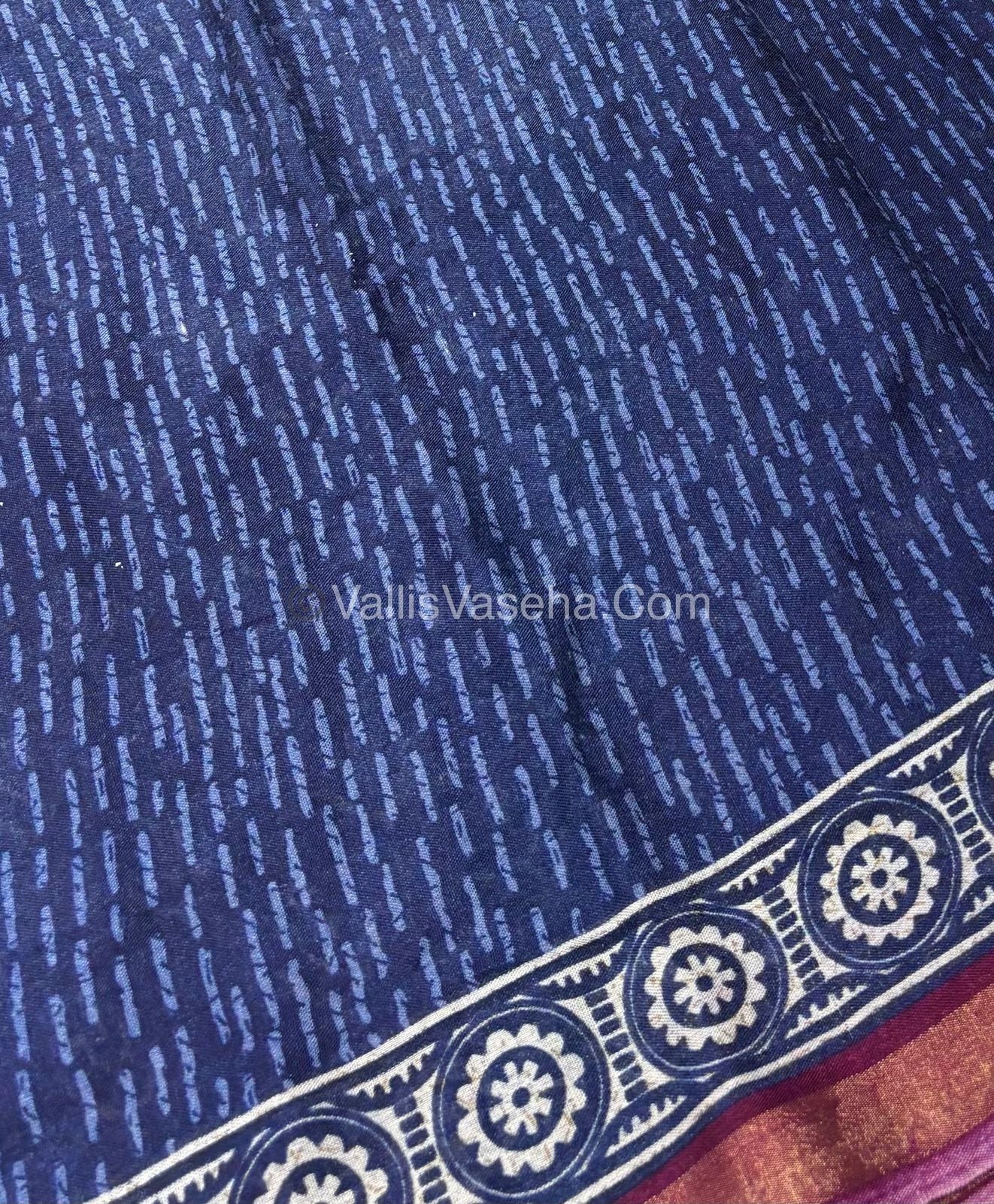 Semi Maheshwari Mixed Cotton Saree - Linen Feel - Indigo Blue & Purplish Pink - VVMSC003