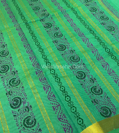 Pure Printed Silk Cotton Sarees - Purplish Pink with Green - VVPSC003