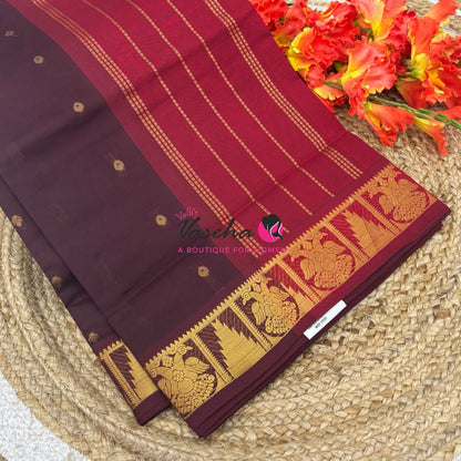 Semi Silk Cotton Saree - Small Zari Butta  - Retta Mayil Border- VVSSC015