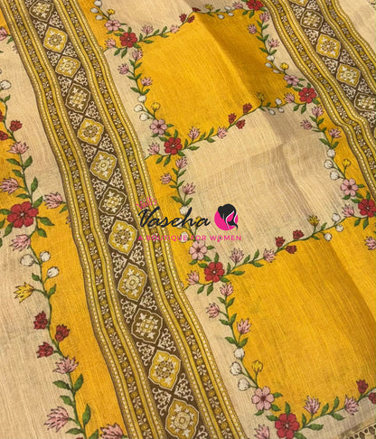Linen Tissue Saree -  Light & Dark Combo - Yellow Shade - VVLTS005
