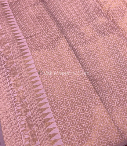 Semi Silk Saree - Kanchi Silk Style - Elephant Border - Green with Pink - VVSSS005